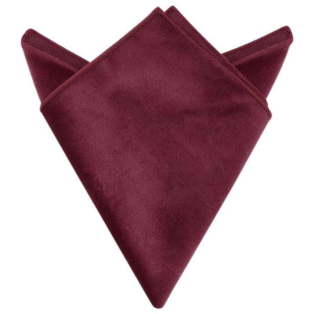 Velvet Self Fold Solid Color Pocket Square for Suit Formal Burgundy